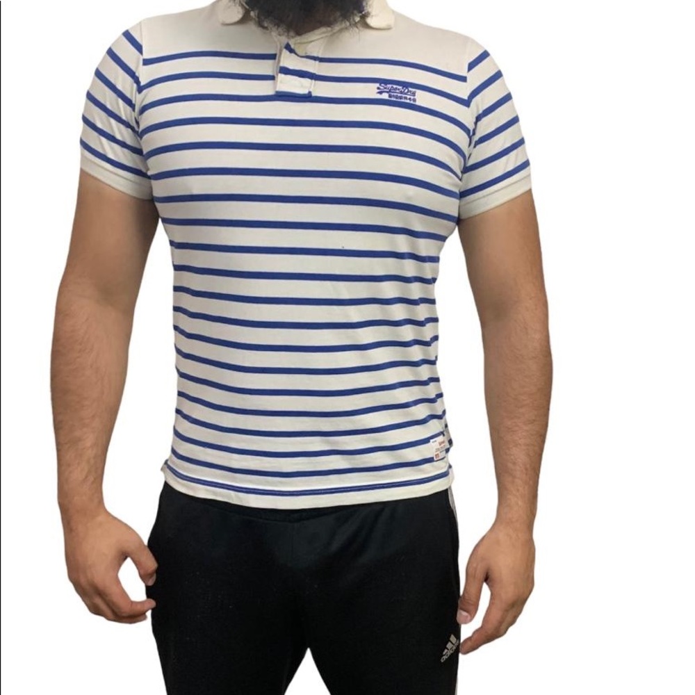 Superdry polo shirt white shirt with blue stripes